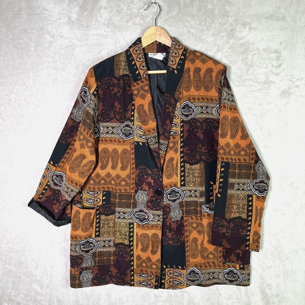 Vintage Kensington Square 22W Blazer Patchwork Paisley Boho‎ Y2K Dopamine Artsy